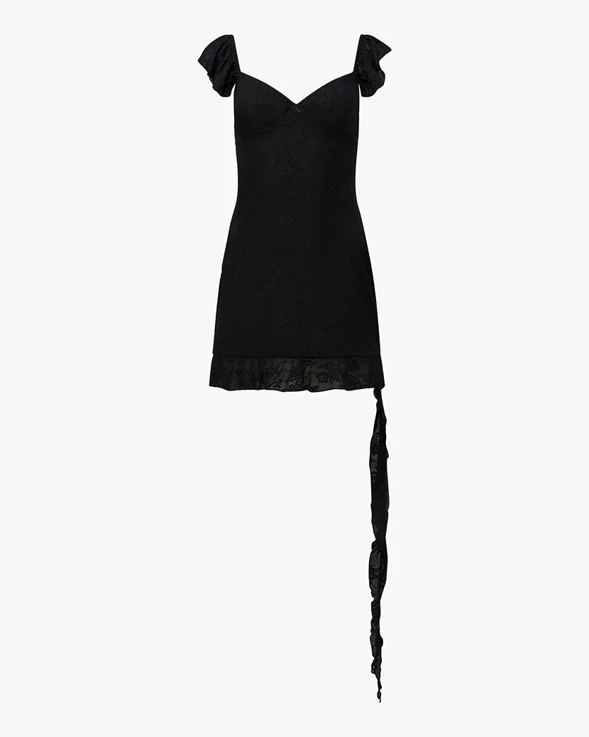 Asymmetrical Lace Mini Dress Shiny surface