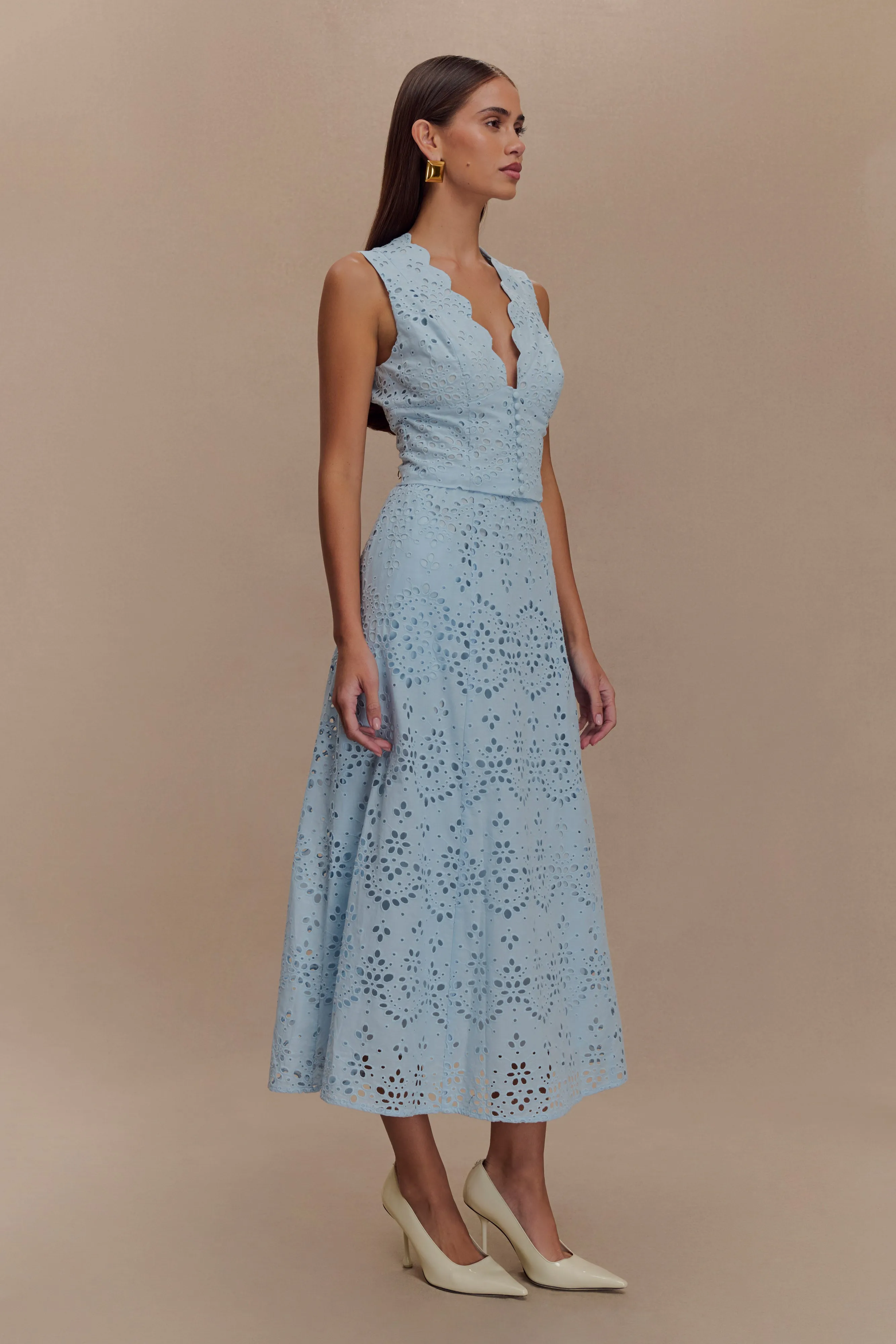 Sporty Layers Comfort Wear Fit Arla Broderie Midi Skirt - Pale Cornflower Blue
