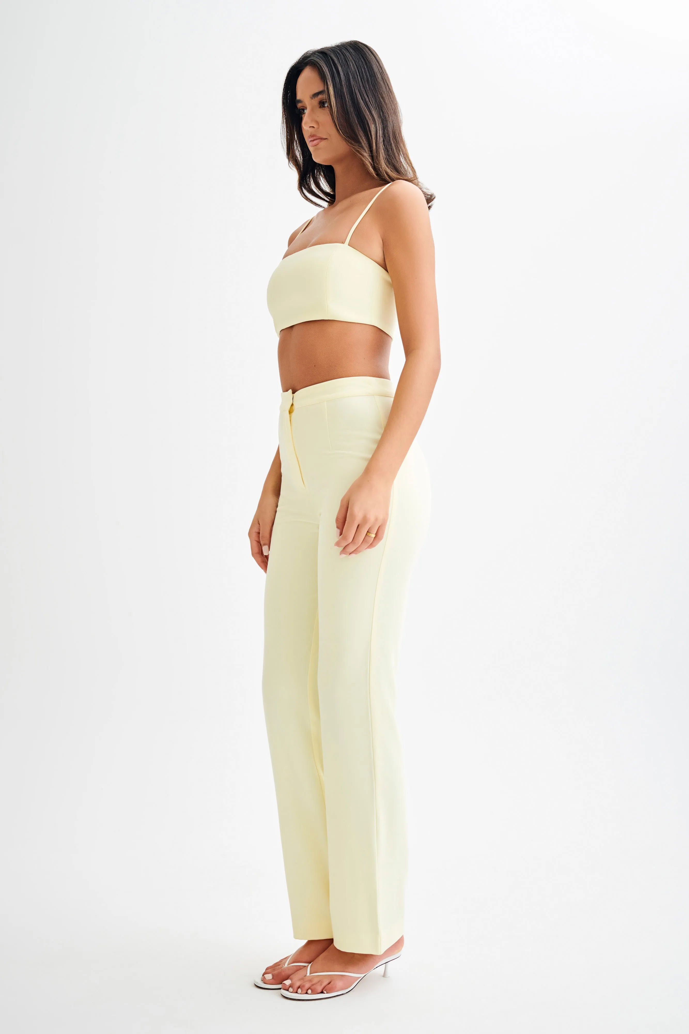 Perry Suiting Crop Top - Pastel Lemon Self Fabric Tie