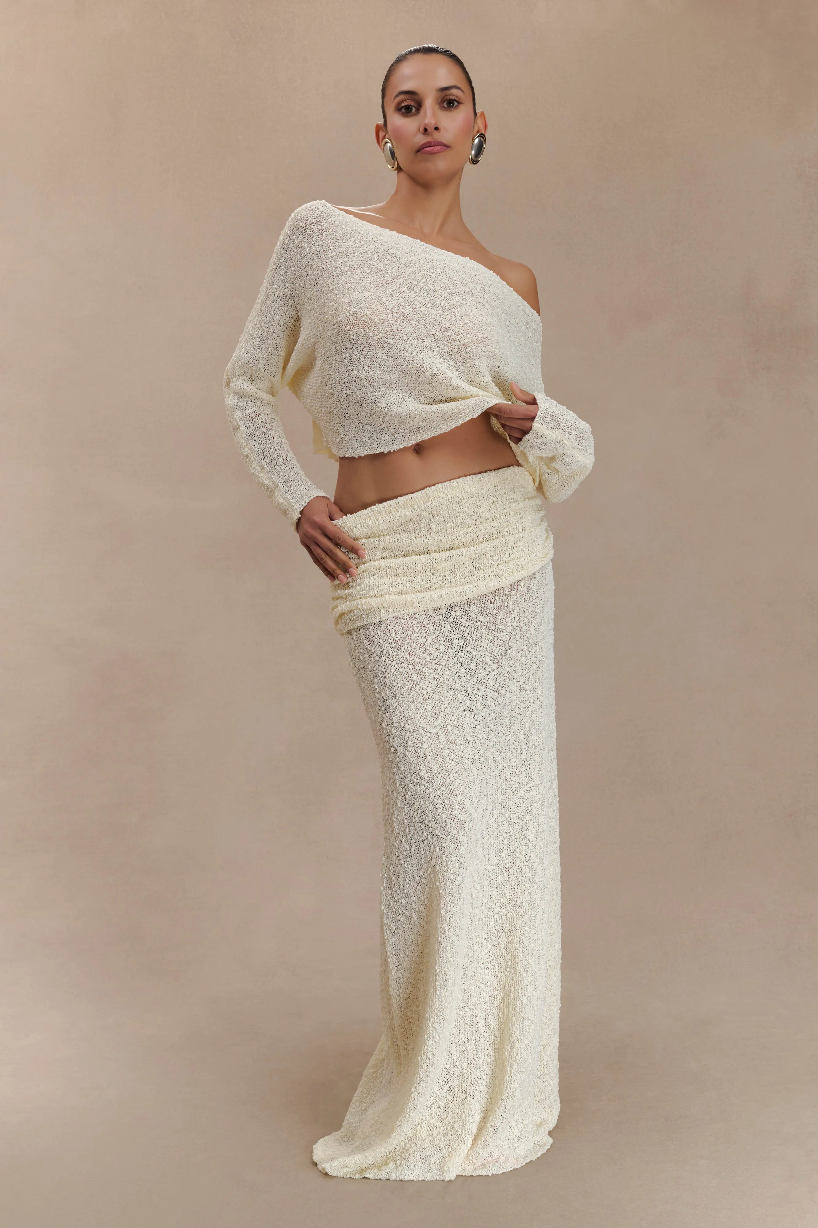 All Purpose Wear MoistureControlLiner Petra Ruched Knit Maxi Skirt - Ivory
