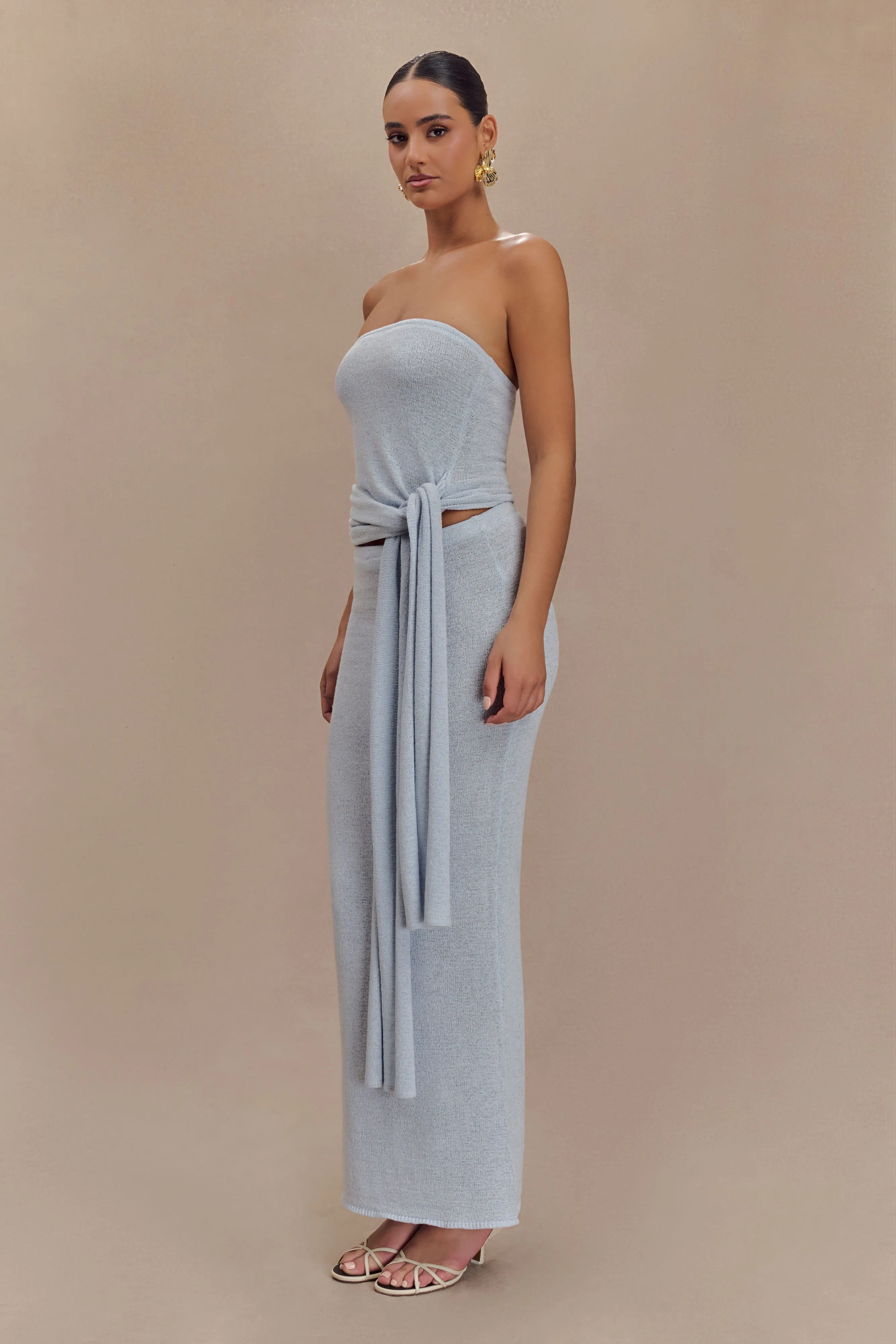 Phoebe Strapless Tie Knit Top - Ice Blue NonIrritating
