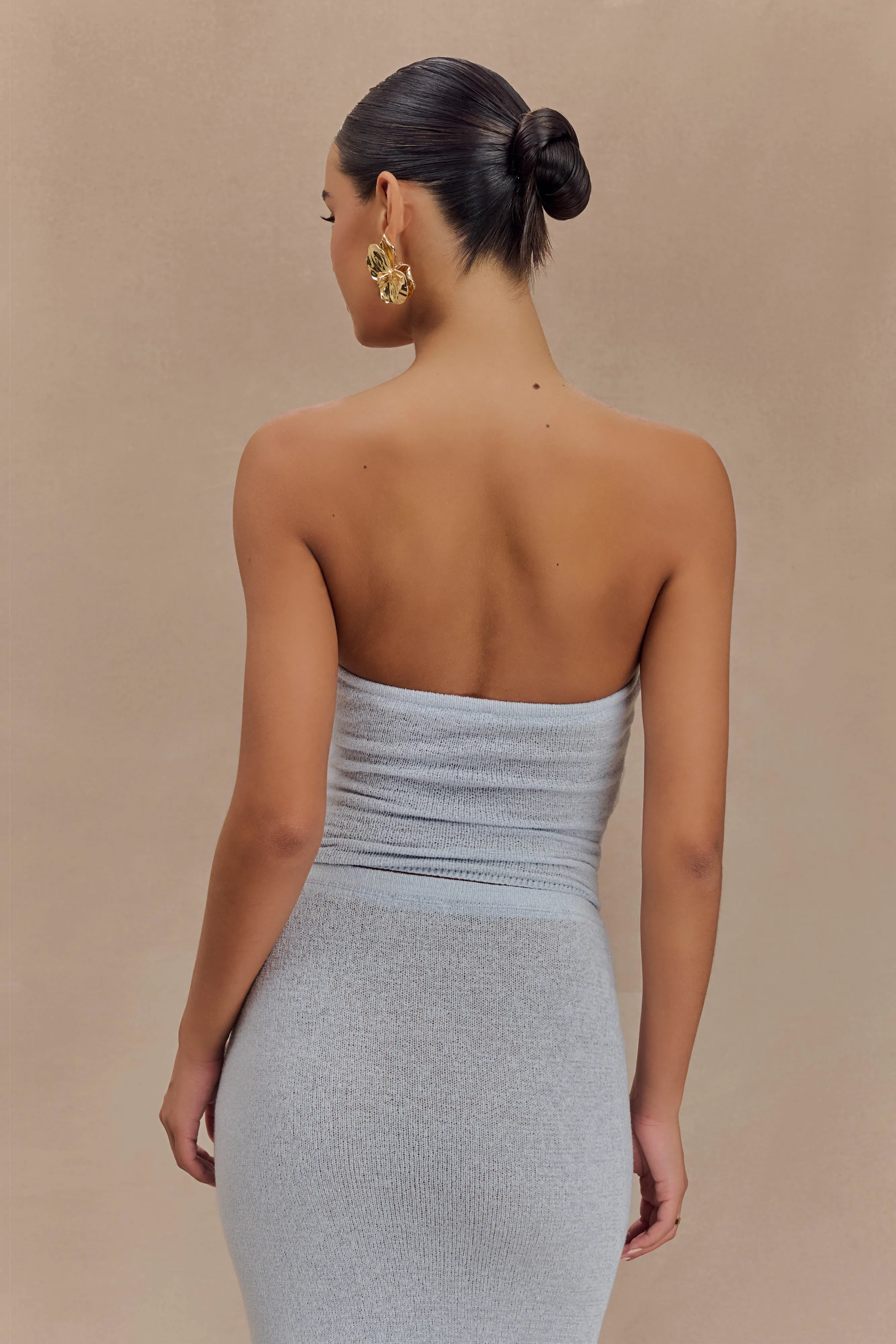 Phoebe Strapless Tie Knit Top - Ice Blue HighStrength Threadwork