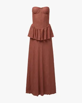 Color Glow Lined interior Strapless Corset Peplum Maxi Dress