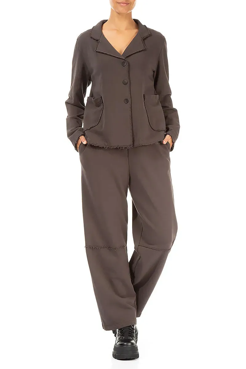 Collar Forest Brown Cotton Jacket All Day Wear Minimalist Pocket Layout