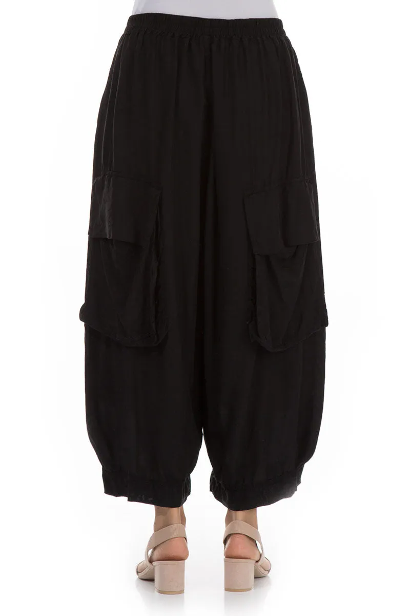 Relaxed Lines SmoothZipper Pockets Black Silk Bamboo Trousers