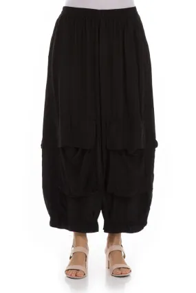 Comfort Wear Comfy Waistband Pockets Black Silk Bamboo Trousers