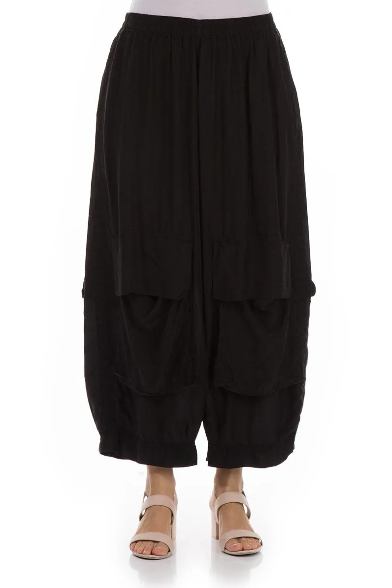 Comfort Wear Comfy Waistband Pockets Black Silk Bamboo Trousers