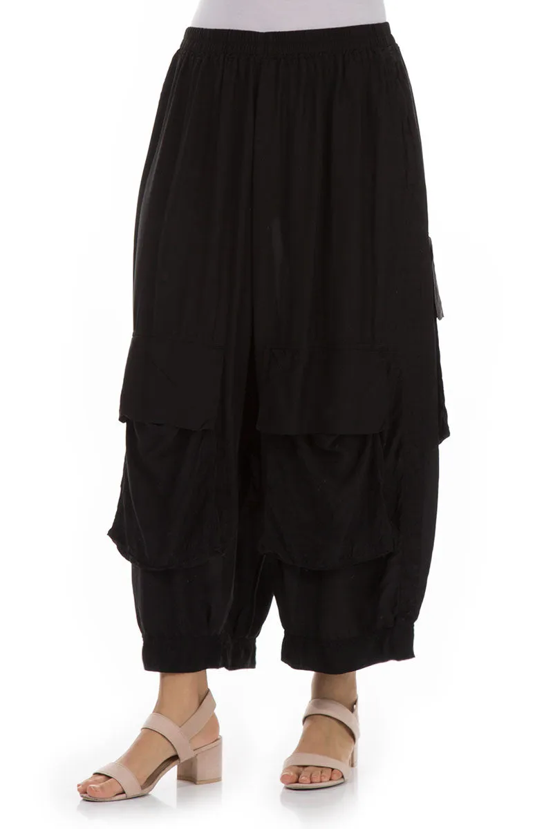 Soft Support Pockets Black Silk Bamboo Trousers