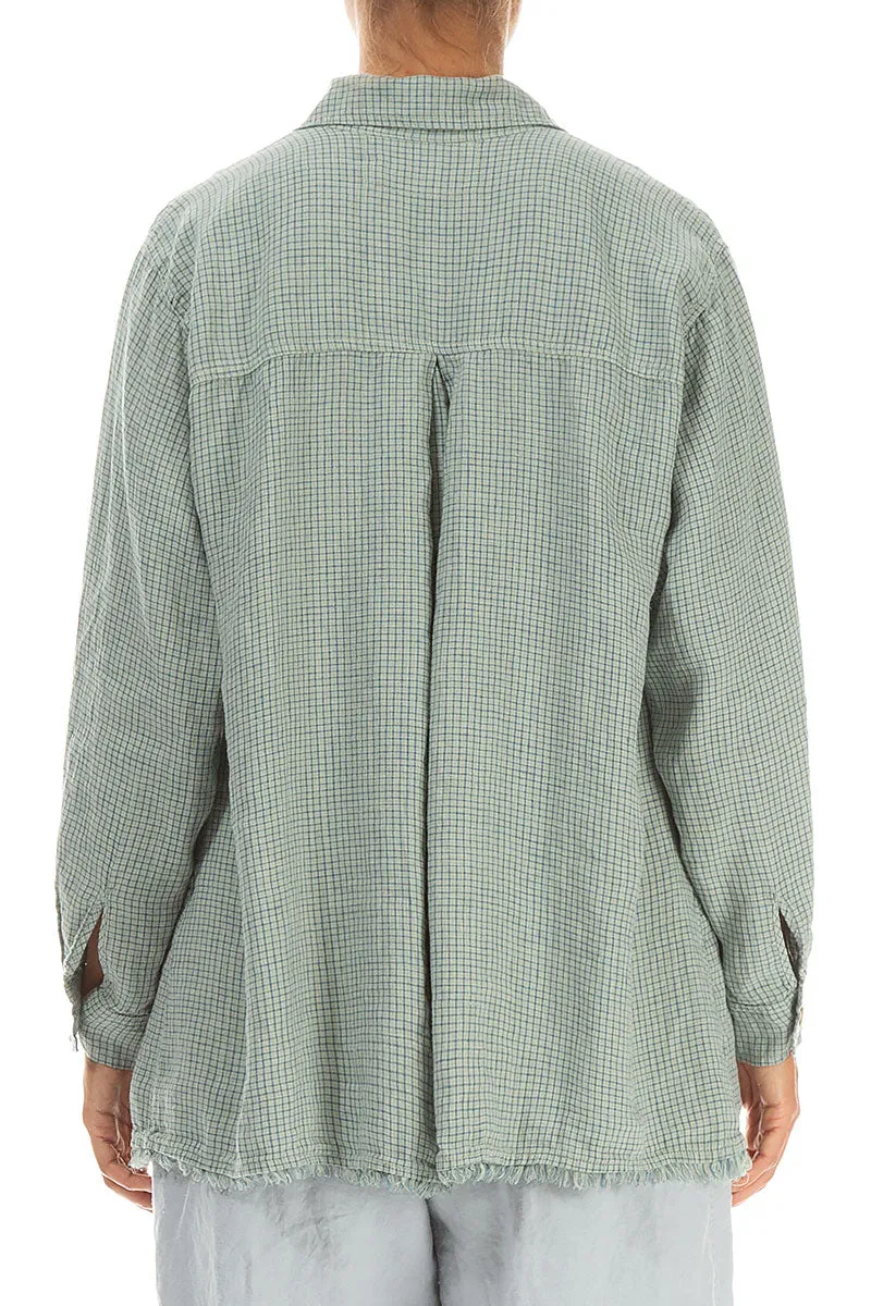 Festival Fashion Raw Edge Laurel Green Grid Check Linen Shirt