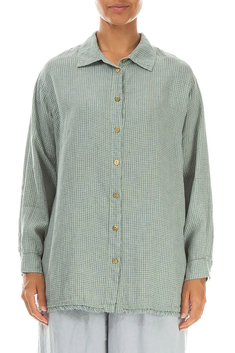 Layering Piece Comfortable fit Raw Edge Laurel Green Grid Check Linen Shirt