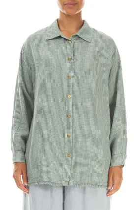 Layering Piece Comfortable fit Raw Edge Laurel Green Grid Check Linen Shirt