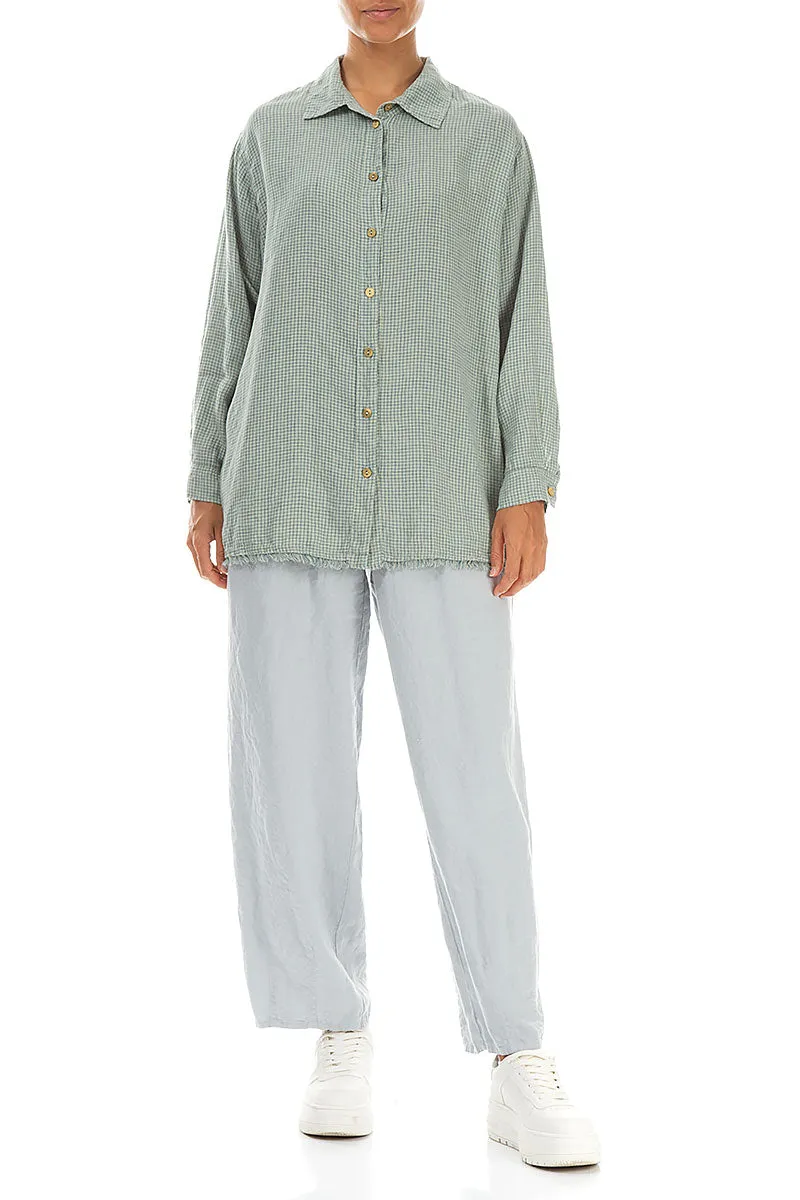 Raw Edge Laurel Green Grid Check Linen Shirt Workwear Ready