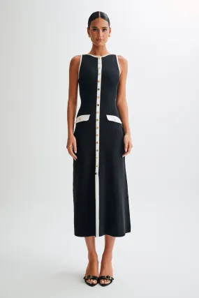 Polite Tone Polished Details Sawyer Sleeveless Buttoned Maxi Dress - Black/White