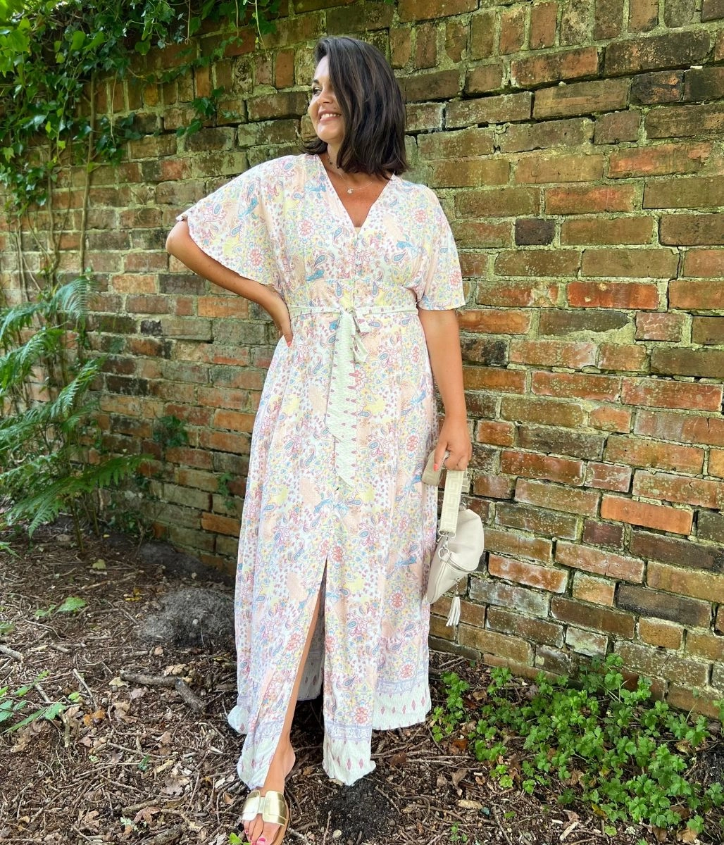 Powder Pink Angel Sleeve Maxi Dress Cool Motion Wrap Glow