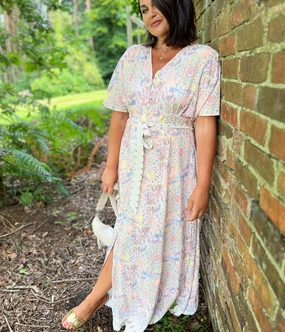 Powder Pink Angel Sleeve Maxi Dress Chic Tone Formal-look