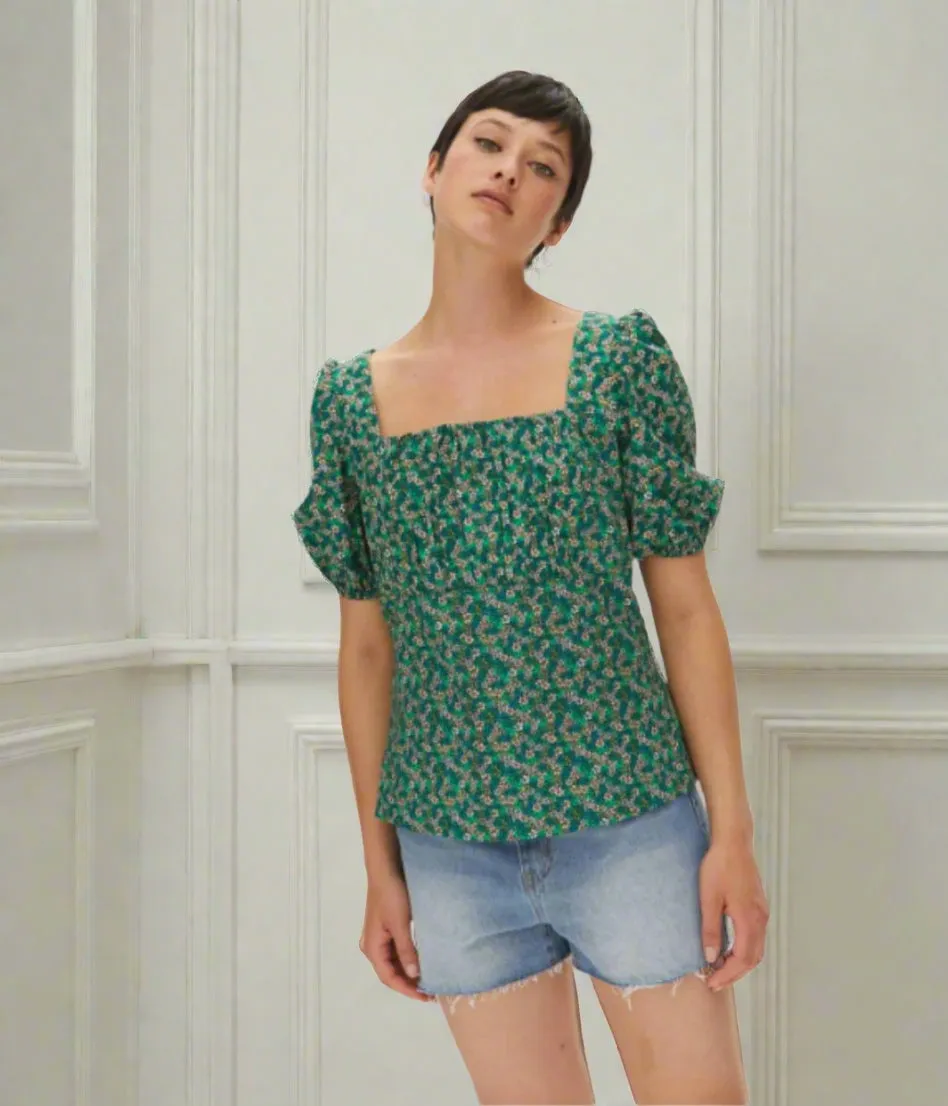 UniversalFit Micro Ditsy Floral Print Green Blouse