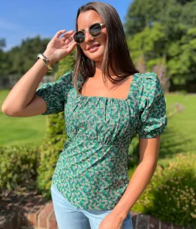 Micro Ditsy Floral Print Green Blouse Timeless Dress WrinkleFreeTexture