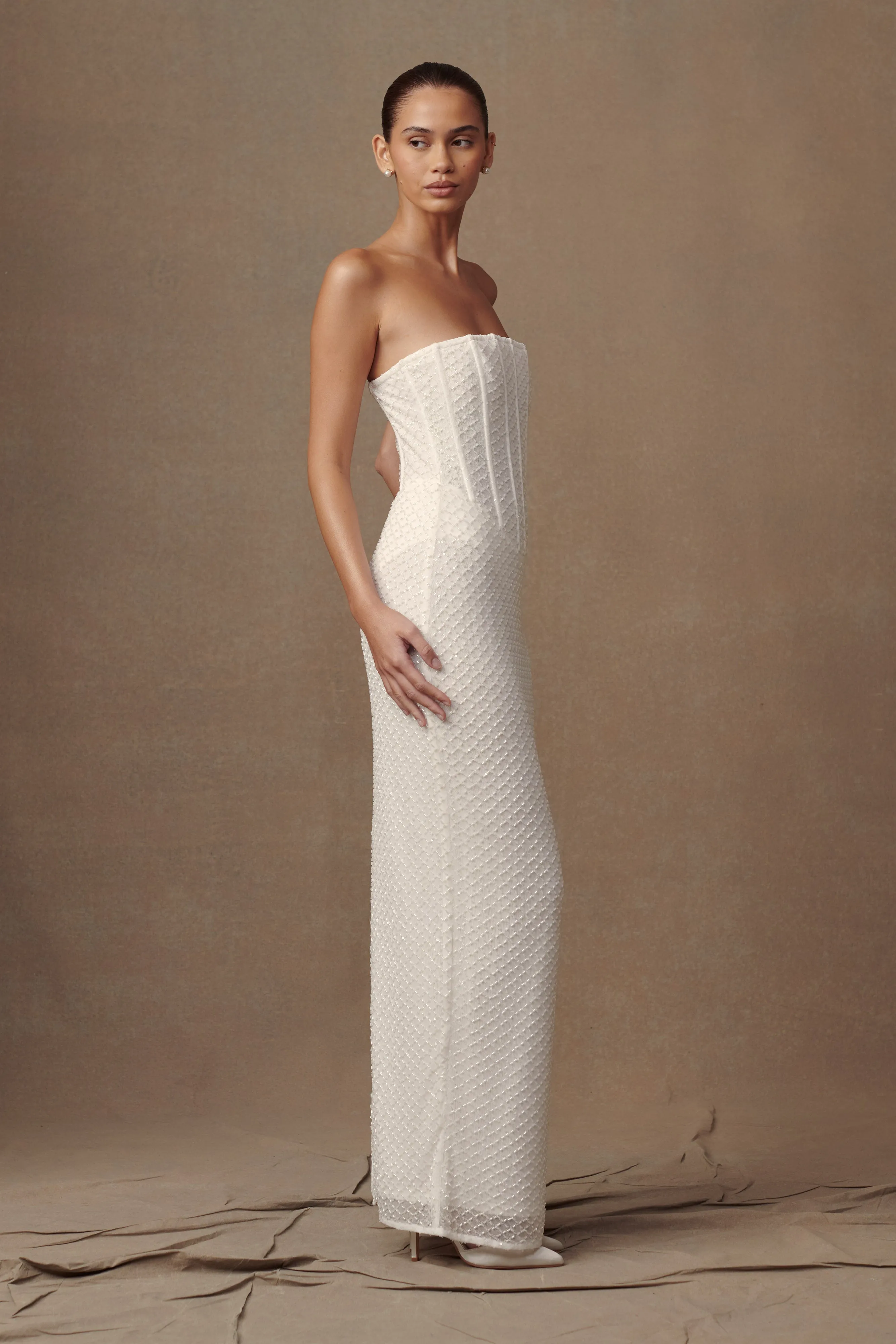 Gemma Strapless Sequin Maxi Dress - White Shine Soft