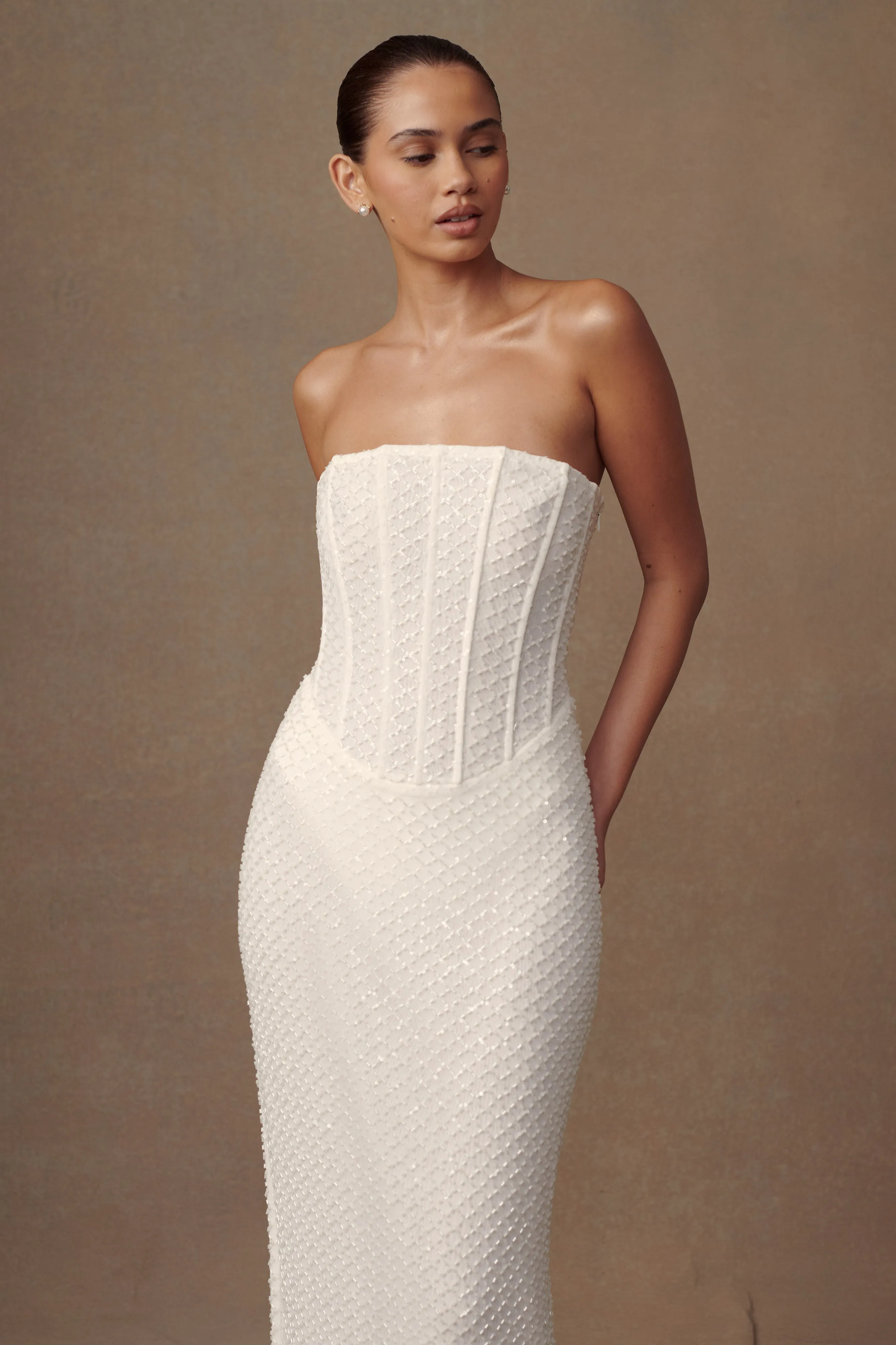 Gemma Strapless Sequin Maxi Dress - White Urban Feel Soft Hue