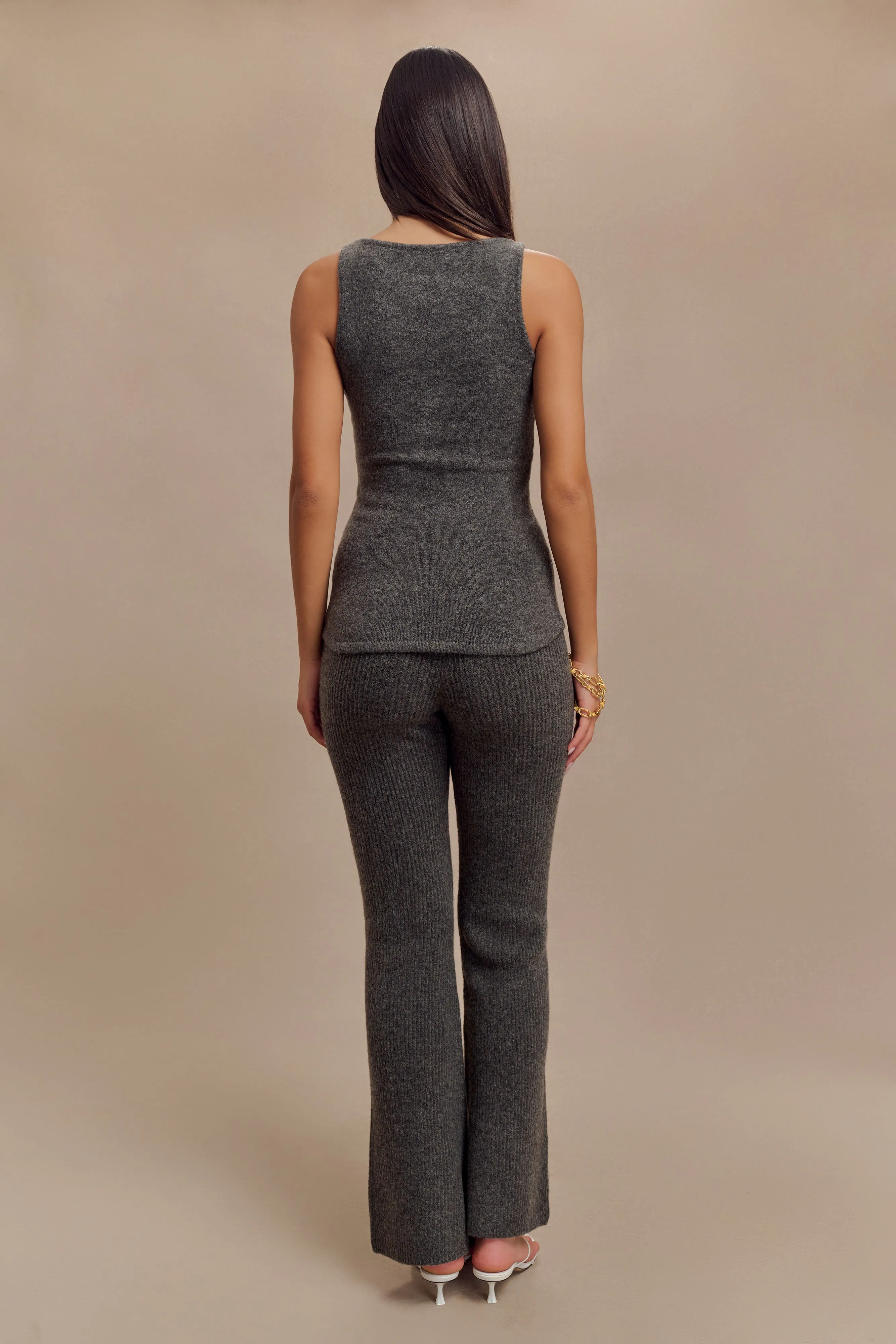 Soft Brushed Lining Shyann Straight Leg Knit Pant - Charcoal Marle