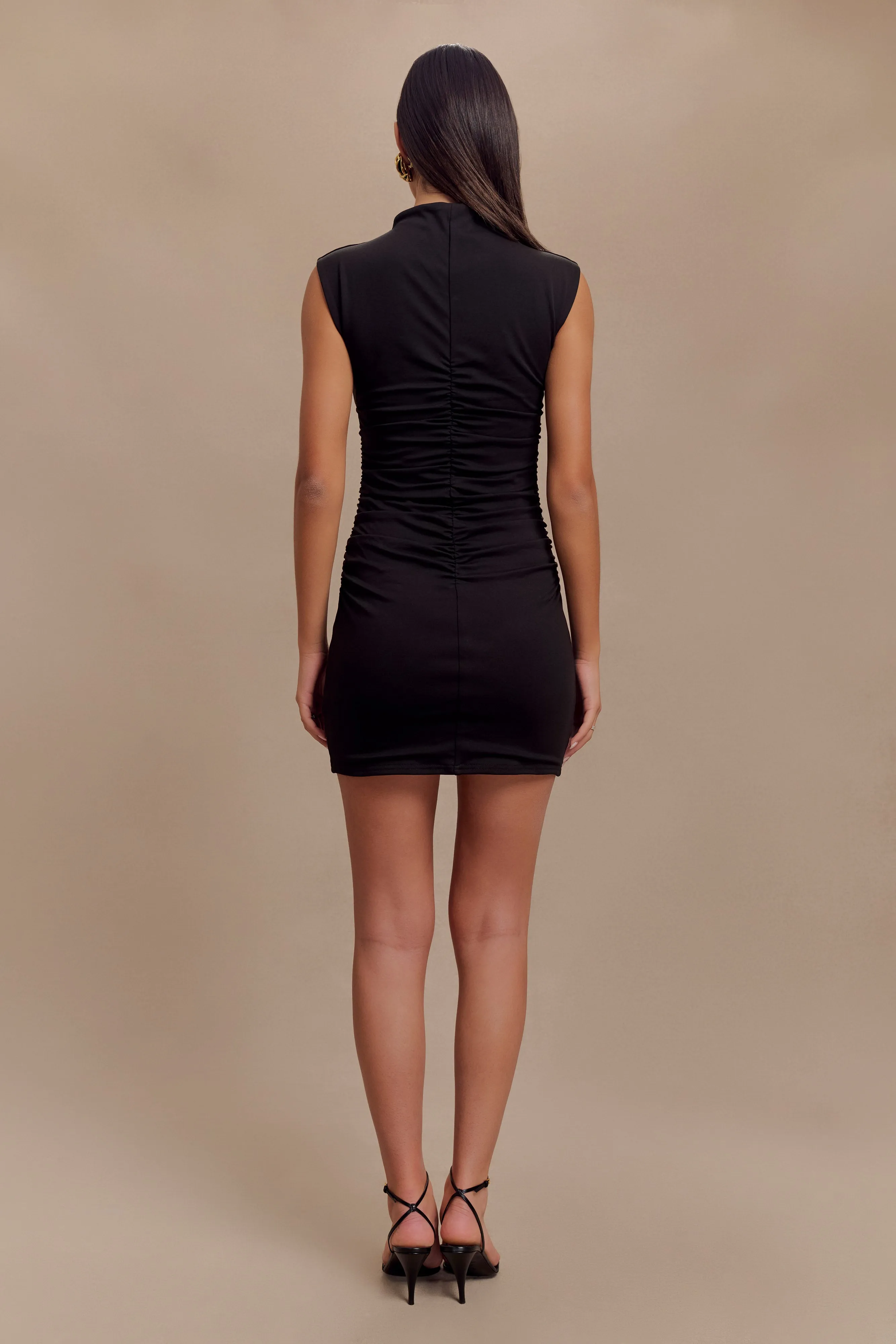 Elliot High Neck Sleeveless Mini Dress - Black loose silhouette Light Comfort