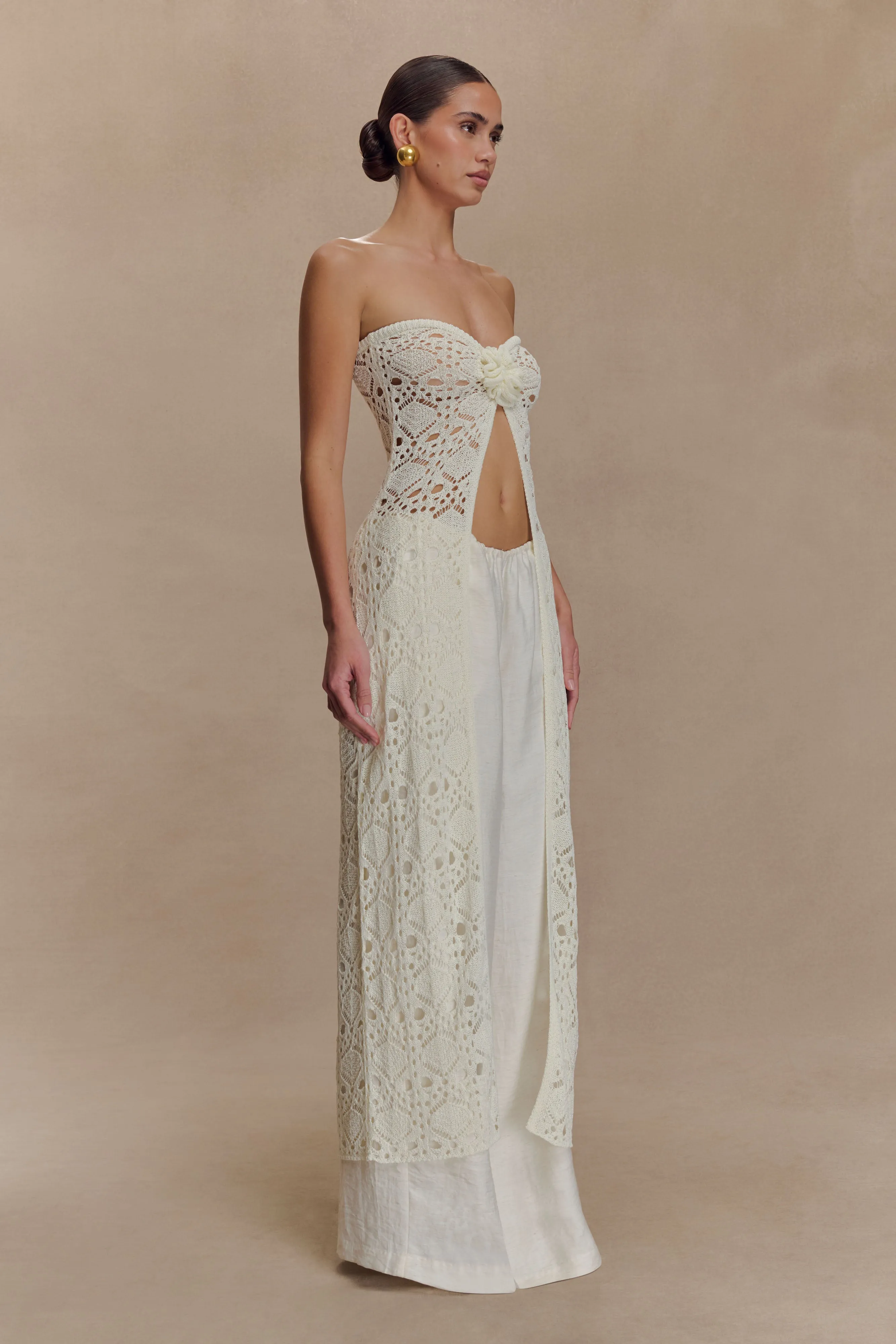 Breathable Design Aeline Strapless Crochet Knit Top - Ivory