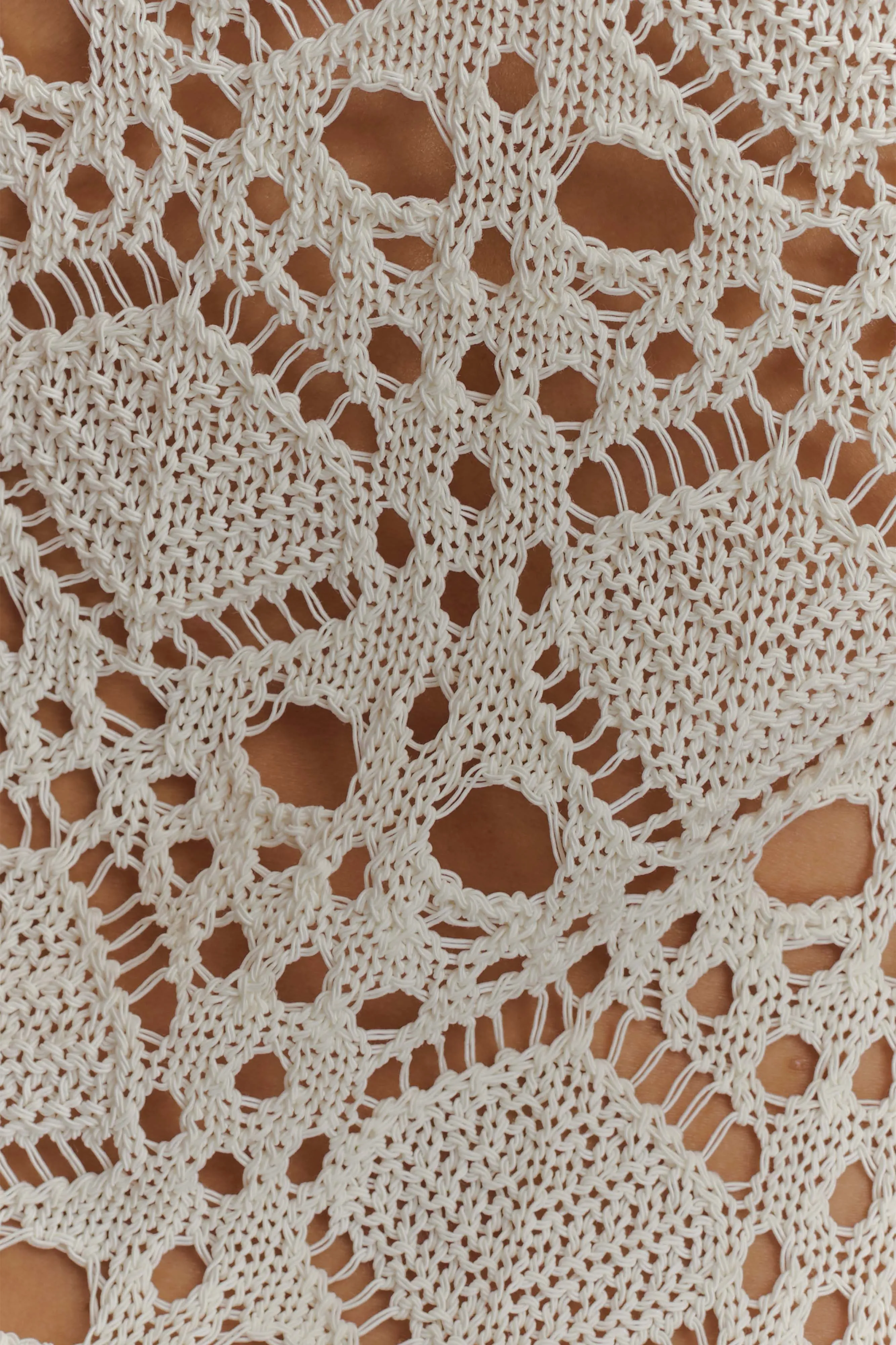 Variable Tension Adjustment Bonded Seam Tape Aeline Strapless Crochet Knit Top - Ivory