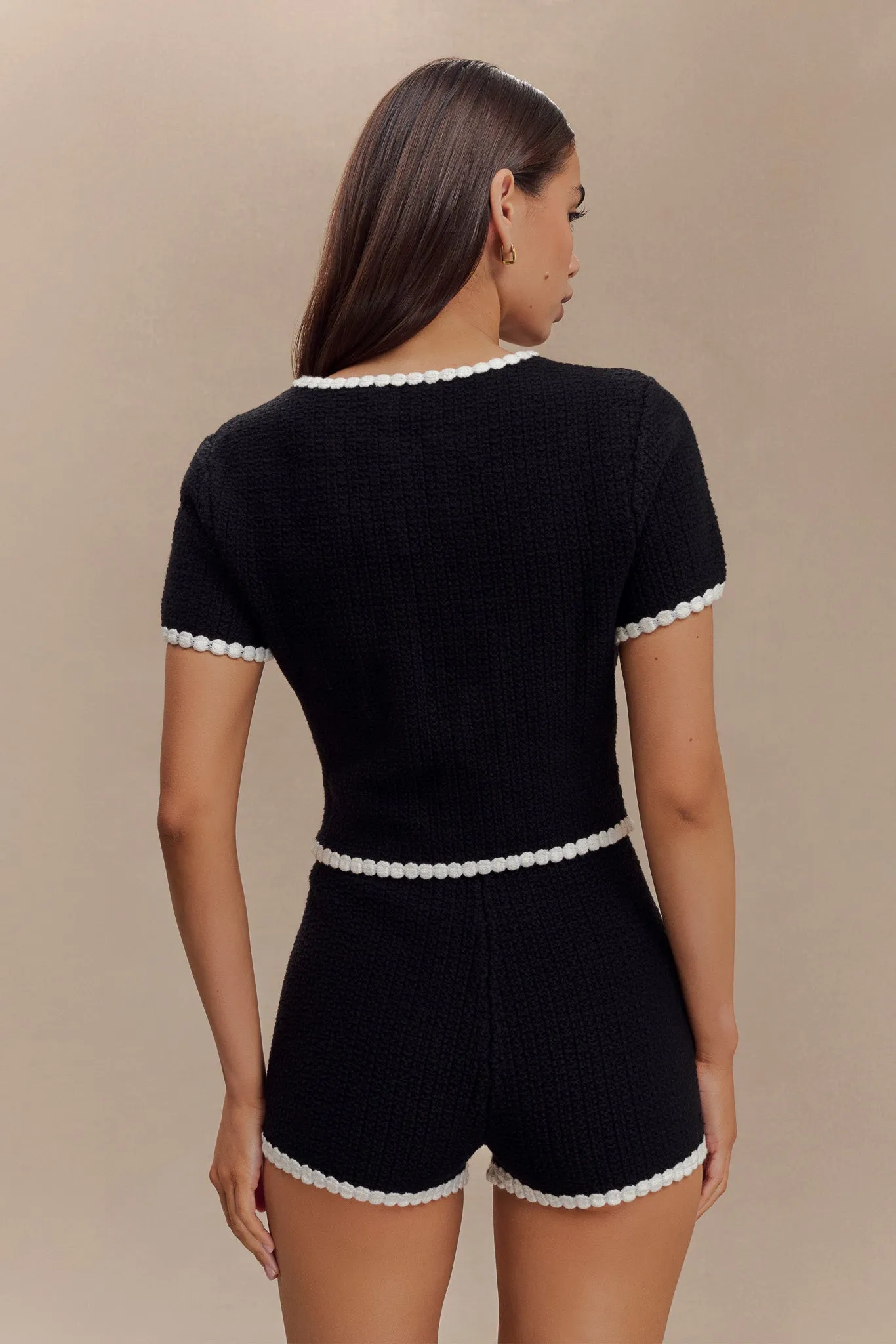Saffron Contrast Knit Top - Black/White Relaxed Blouse UVProtectionCoating