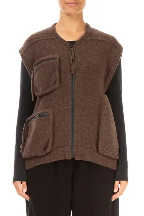 Detachable Components Airflow Optimization Three Pockets Brown Wool Gilet