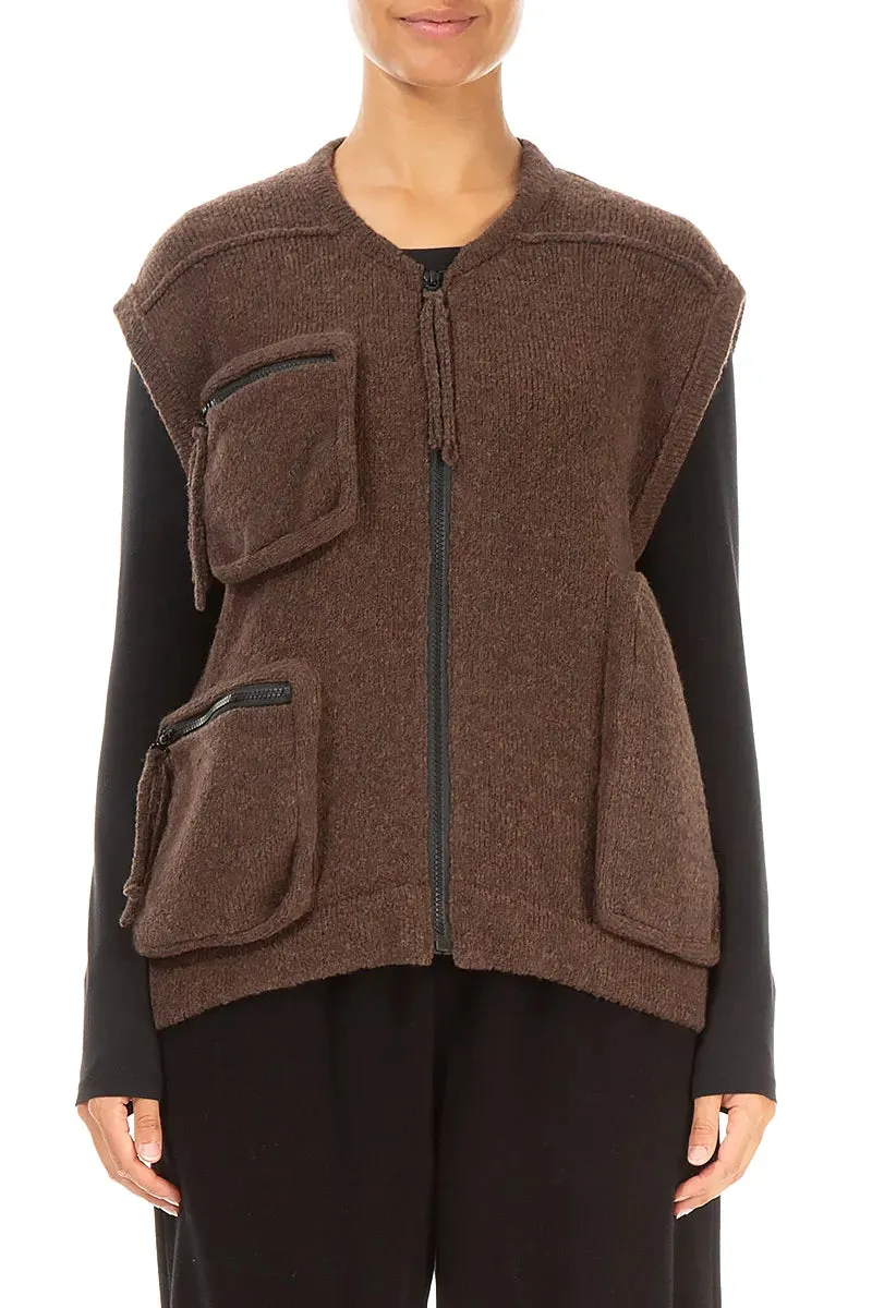 Detachable Components Airflow Optimization Three Pockets Brown Wool Gilet