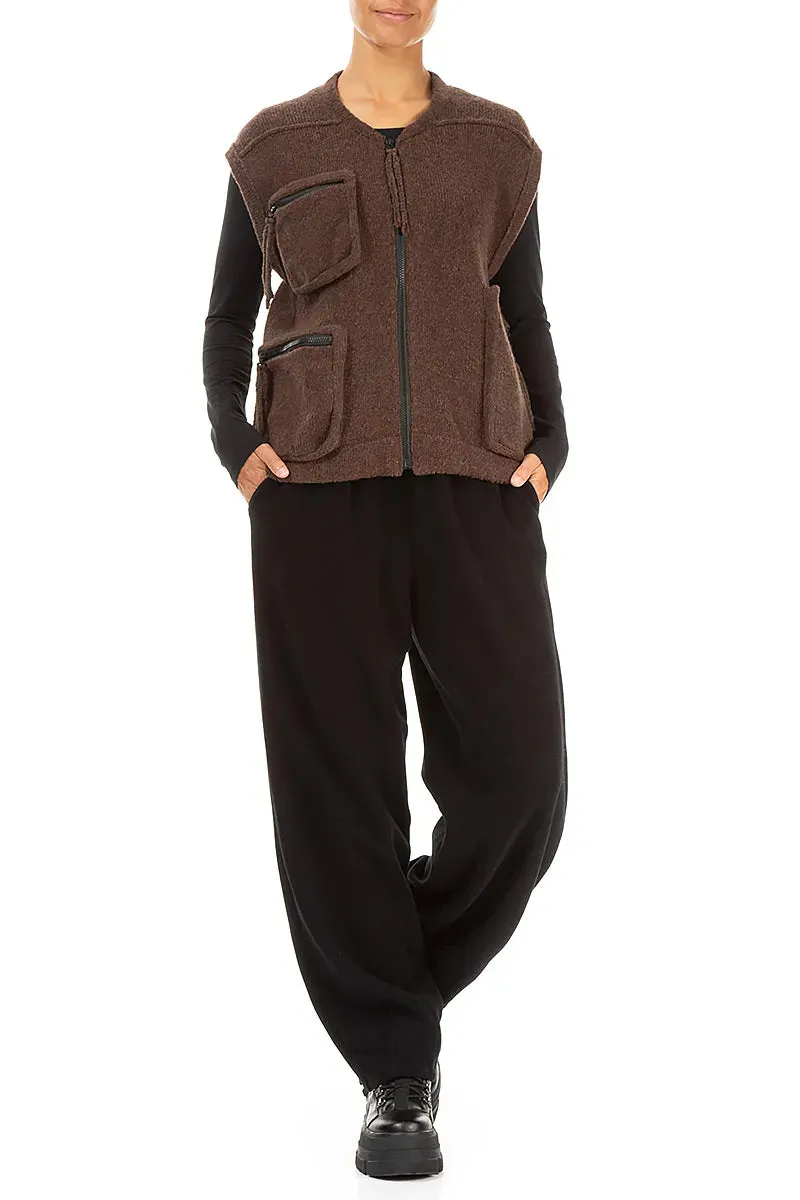 Compact packaging Three Pockets Brown Wool Gilet