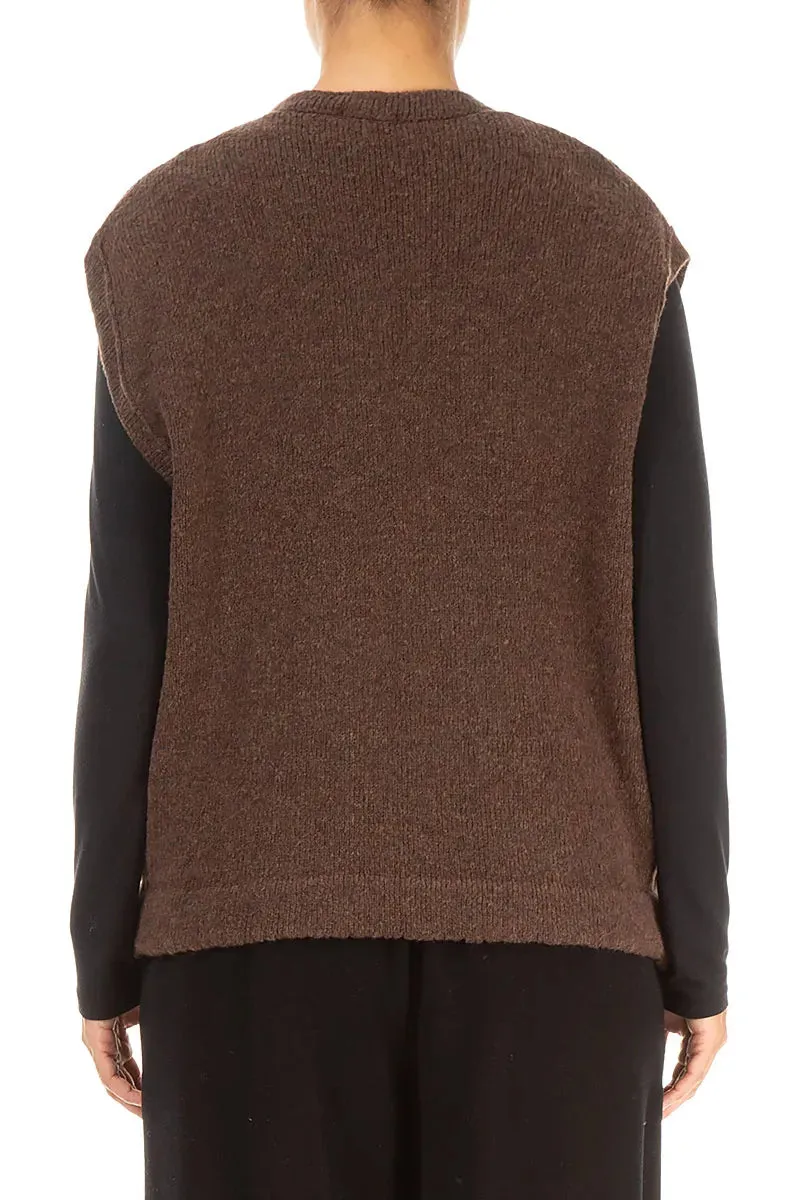 Three Pockets Brown Wool Gilet Layered Cuff System Refined Casual