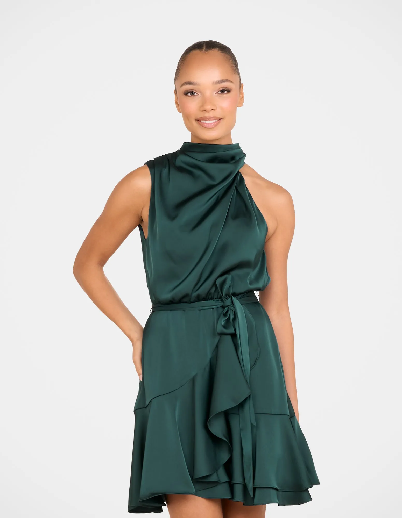Loose Fit Linen Love Bebe Cowl Neck Mini Dress