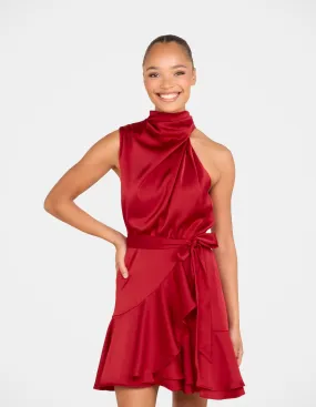 Clasp-Closure Bebe Cowl Neck Mini Dress
