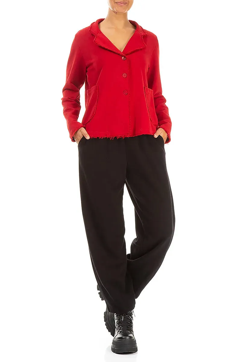 Compact Packability Versatile Design Collar Cherry Red Cotton Jacket