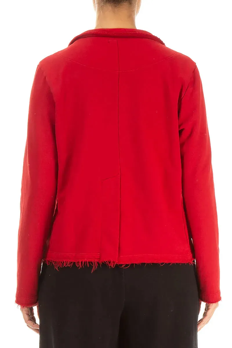Collar Cherry Red Cotton Jacket Daily Wear