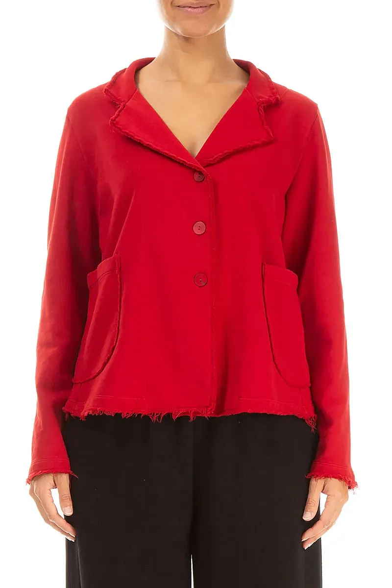 Collar Cherry Red Cotton Jacket Clean Minimal Look
