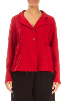 Collar Cherry Red Cotton Jacket Clean Minimal Look