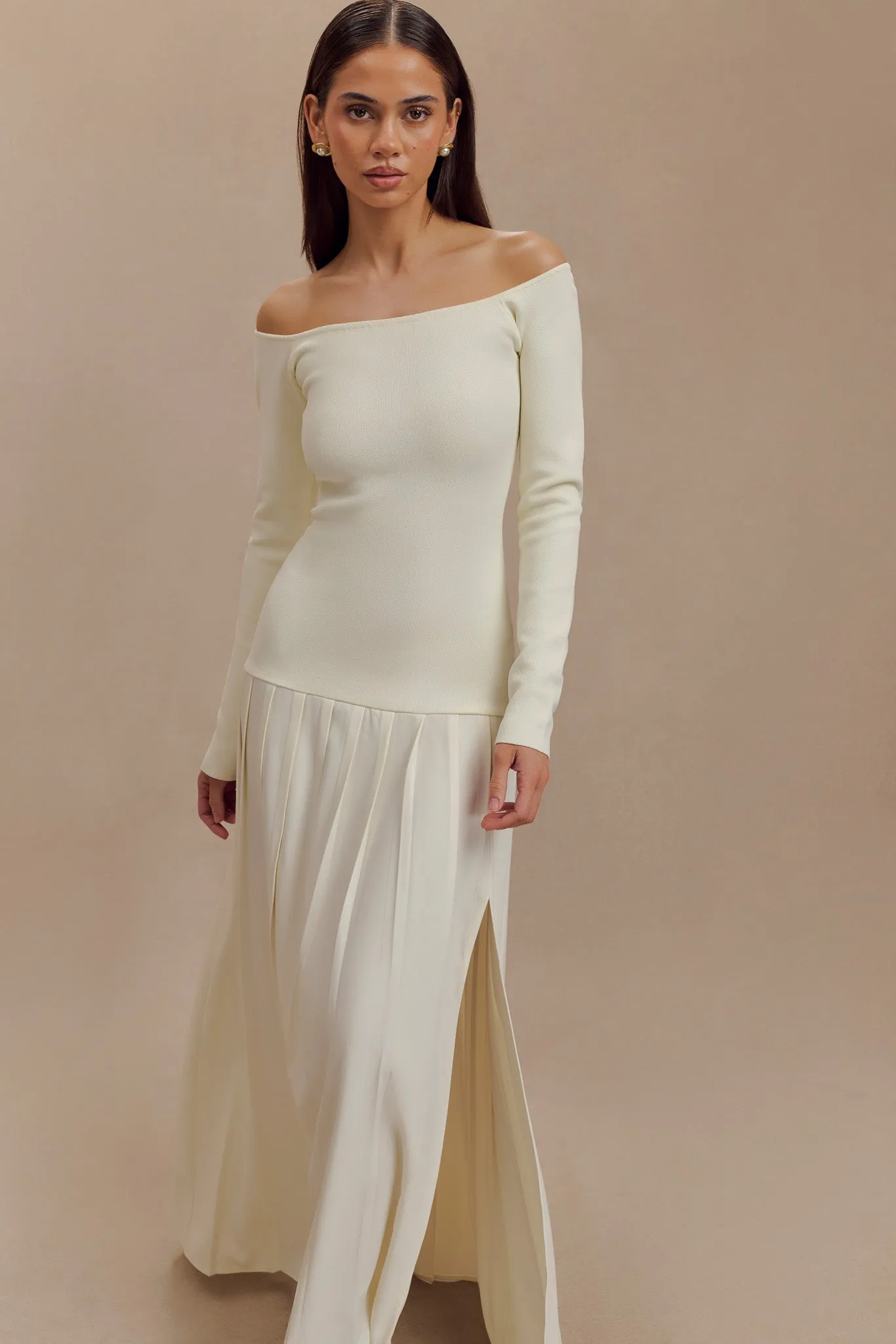 Presley Knit Off Shoulder Maxi Dress - Ivory Modern Staple