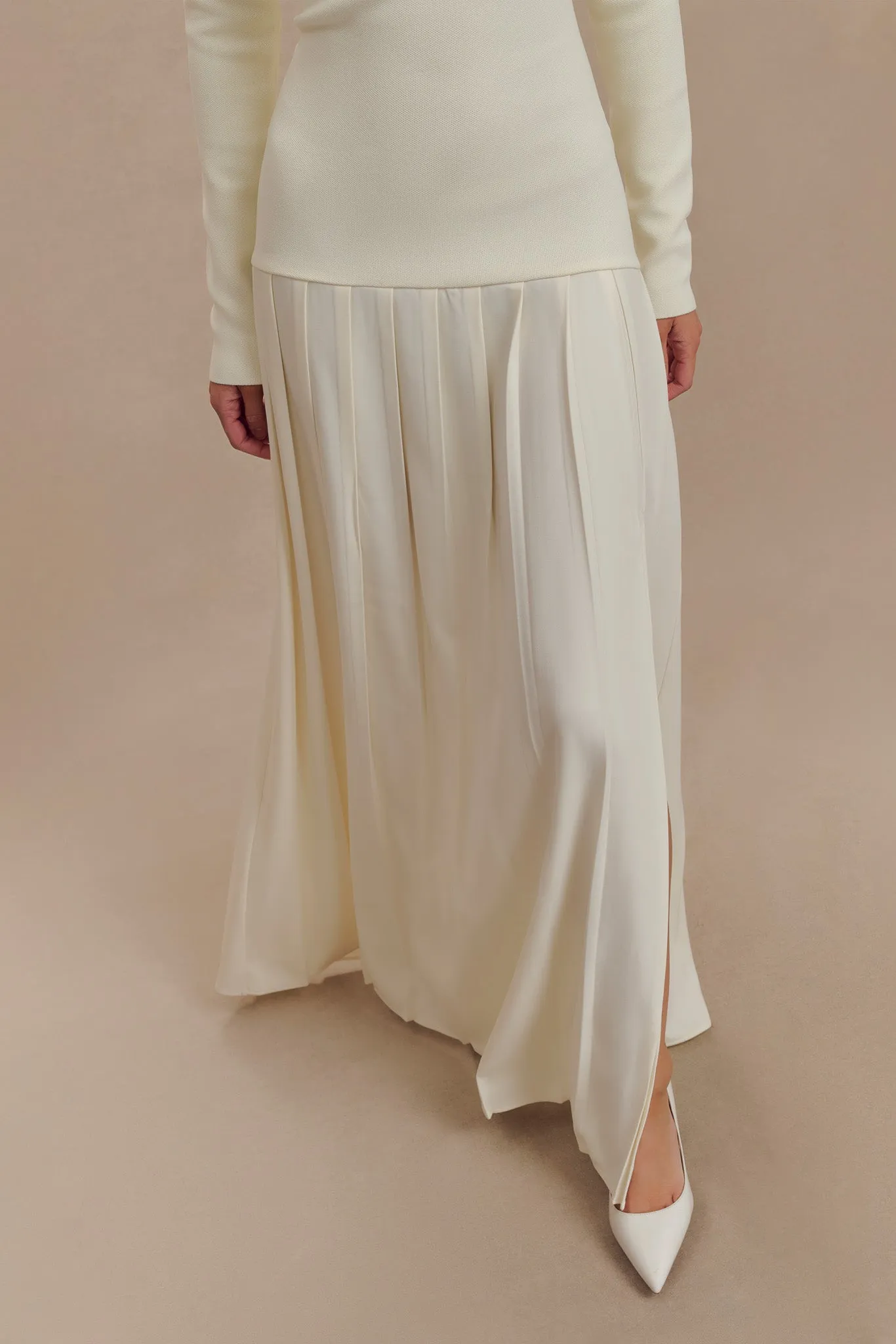 Presley Knit Off Shoulder Maxi Dress - Ivory Jewel Accent