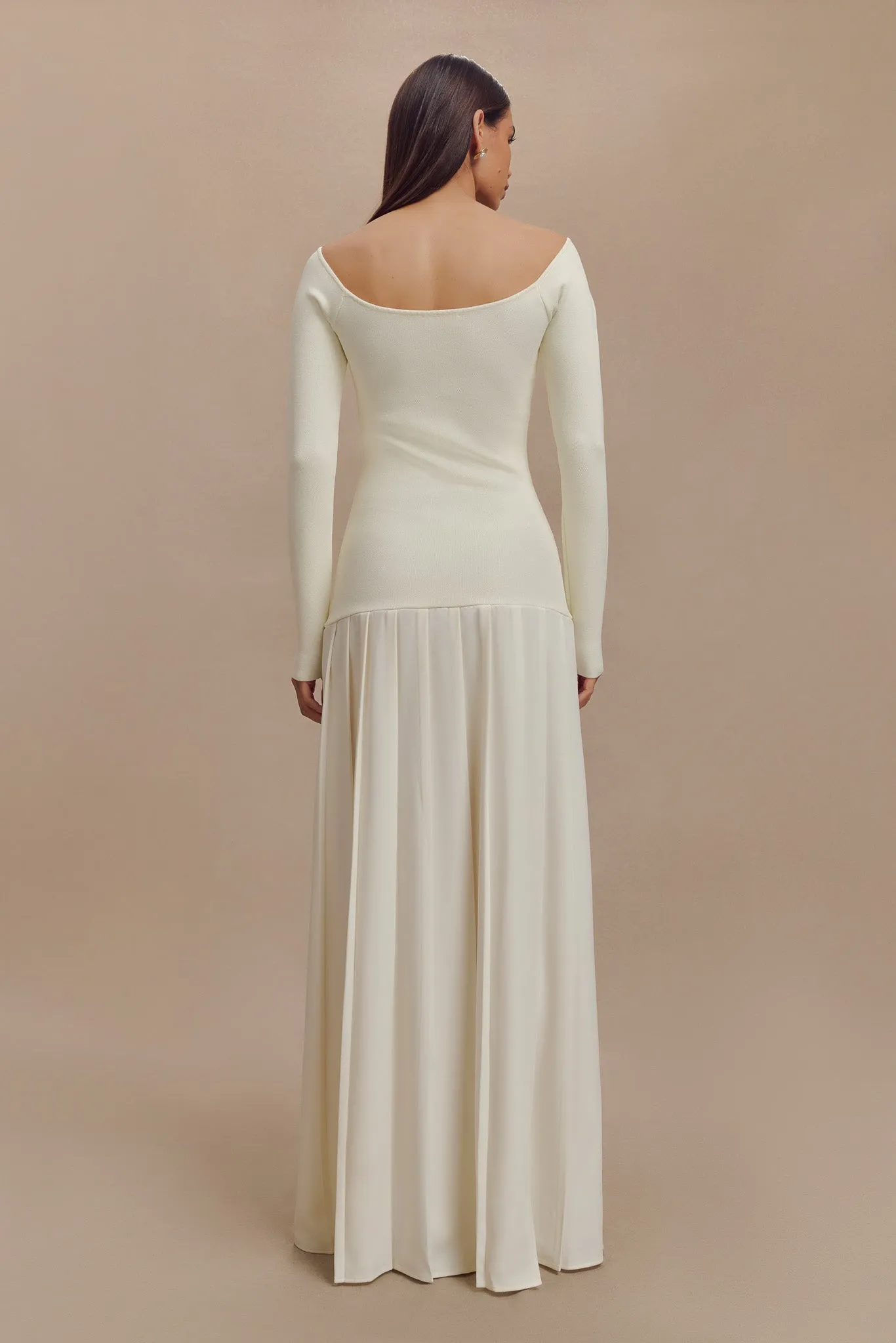 Work Chic Presley Knit Off Shoulder Maxi Dress - Ivory