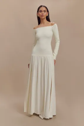 Presley Knit Off Shoulder Maxi Dress - Ivory Light Blend Modest Look