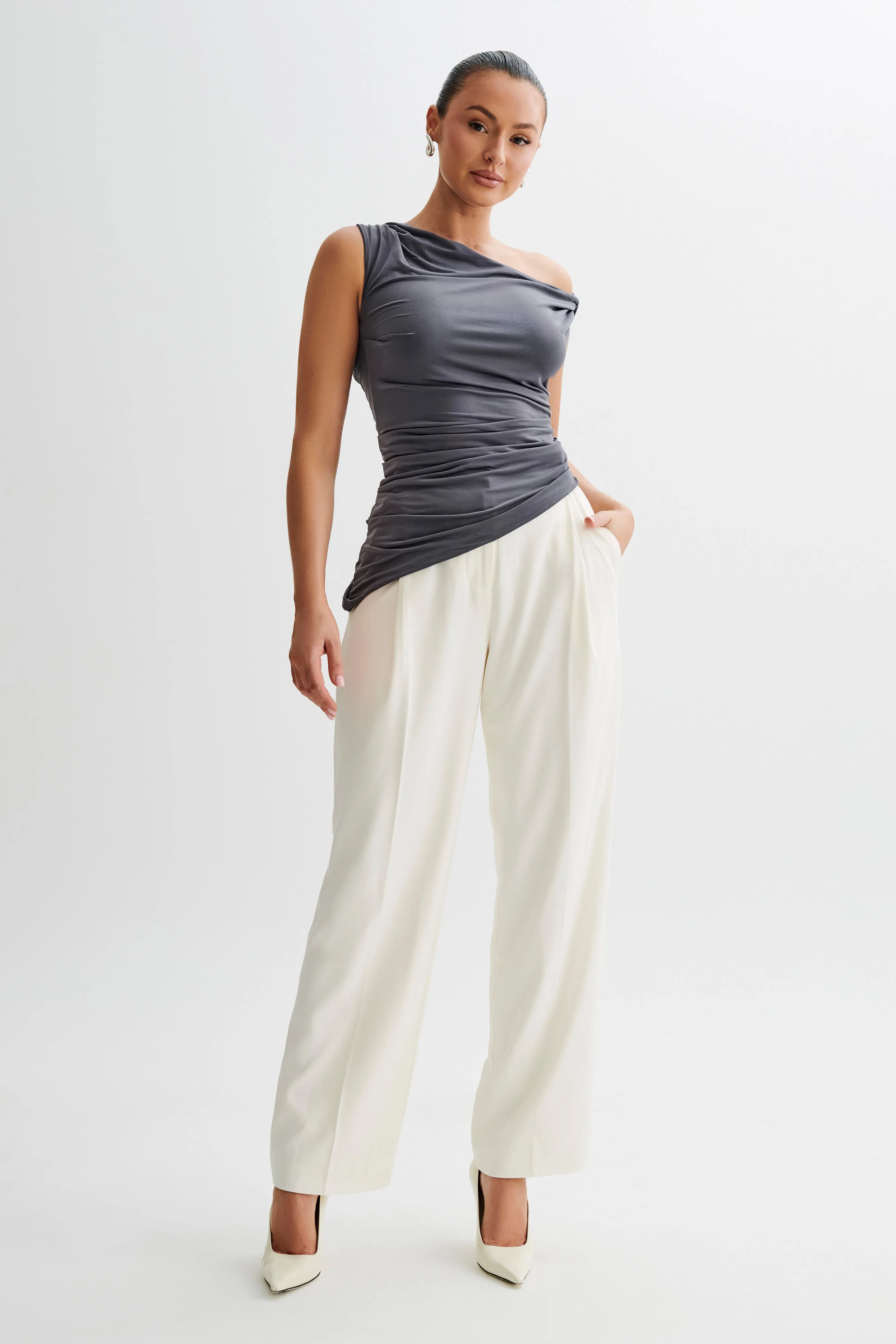 Contrast Stitching Prianyka Slinky Sleeveless Top - Charcoal