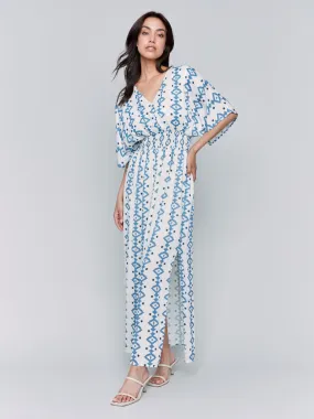 Printed Dolman Sleeve Maxi Dress with Side Slits - Geo Flare Breeze Fit Clean