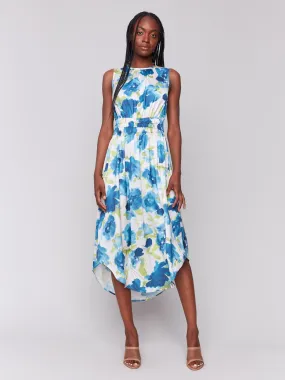 Japan Cool Sheer Element Printed Sleeveless Flowy Satin Dress - Lime