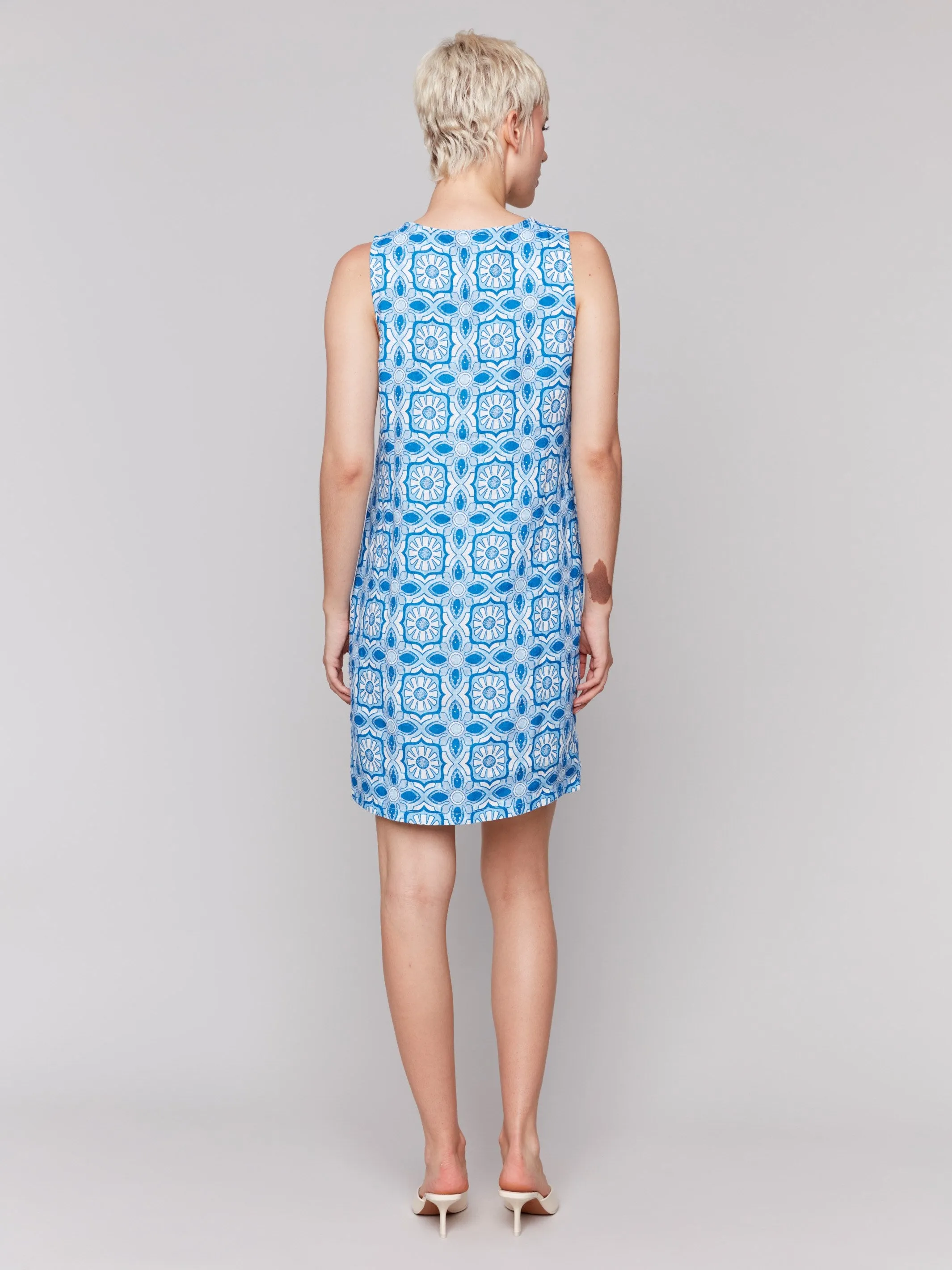 Printed Sleeveless Linen Blend Dress - Illusion Ombre-Effect