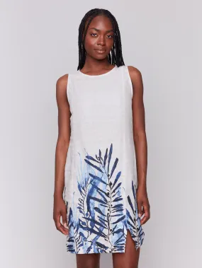 Printed Sleeveless Linen Blend Dress - Palm Effortless Touch