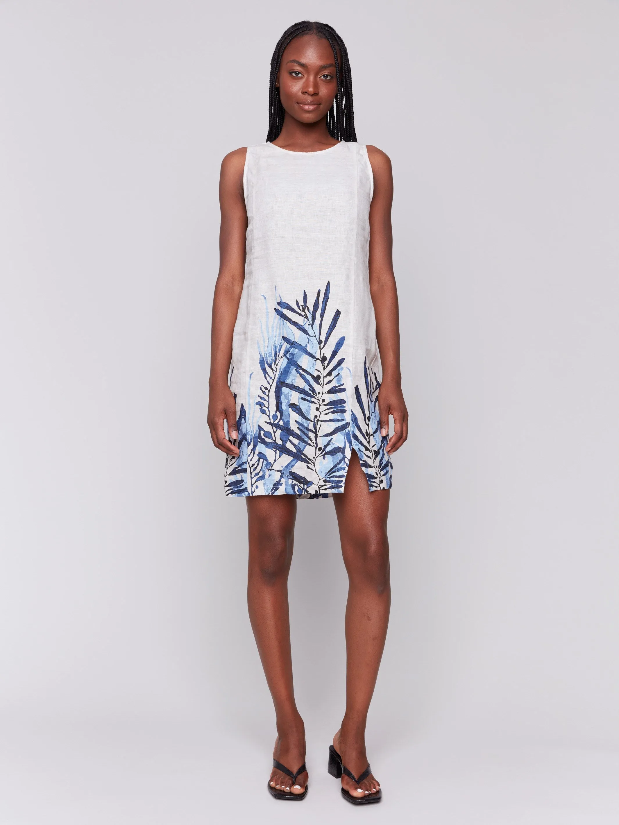 Mood Flex Printed Sleeveless Linen Blend Dress - Palm