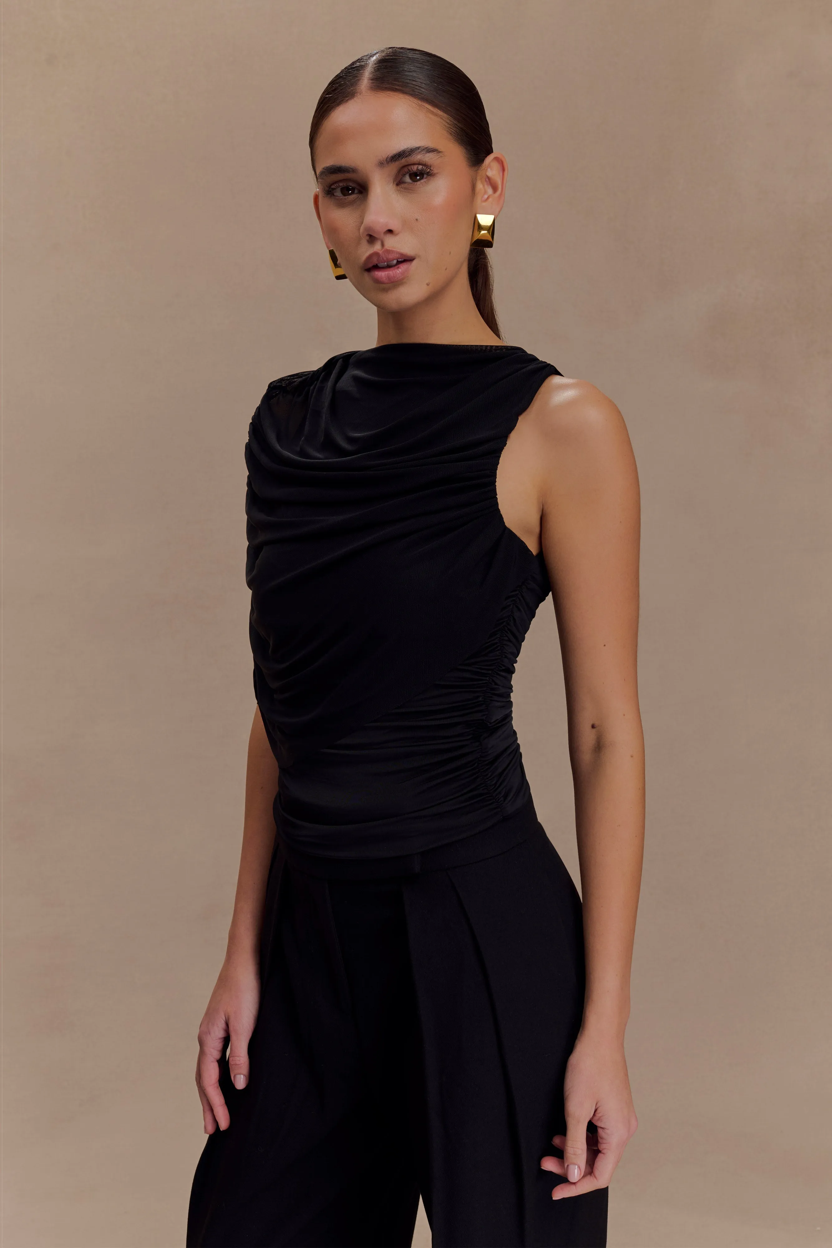 Pruedance Slinky Draped Top With Mesh Overlay - Black Airflow Ventilation BreathableBack