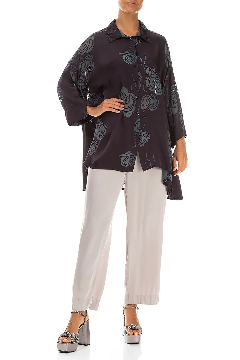 Loose Roses Steel Silk Shirt Boho chic